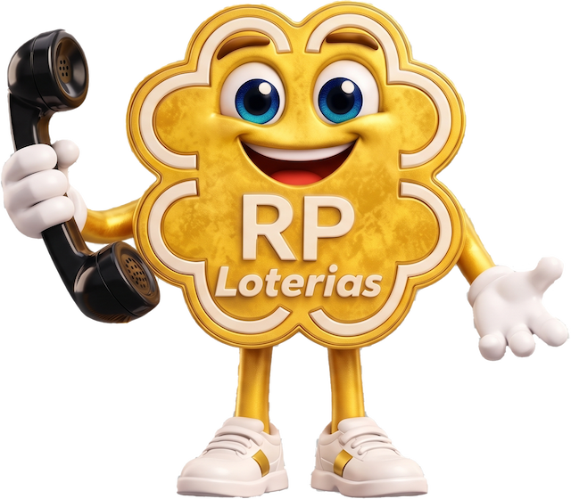 Mascote da RP Loterias atendendo ao telefone